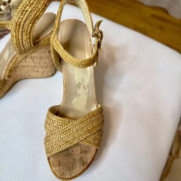 Stuart Weitzman Minx Stappy Wedges Shoes with Cork and Raffia Size 7 - Picture 11 of 16
